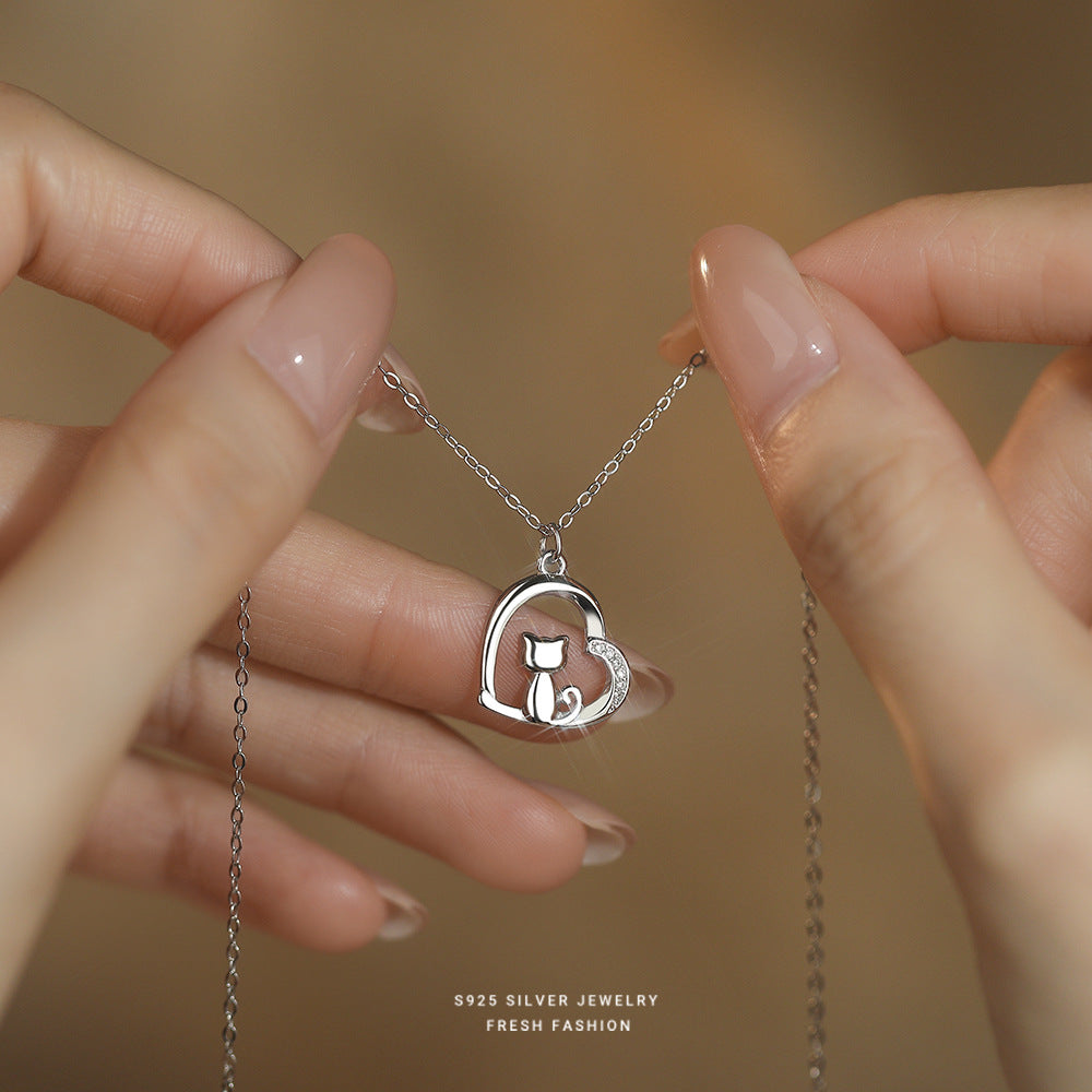 C廠 韓國韓版鏤空愛心小貓S925純銀項鍊 批發 折扣@洽客服 25.12.W3「YA0553」