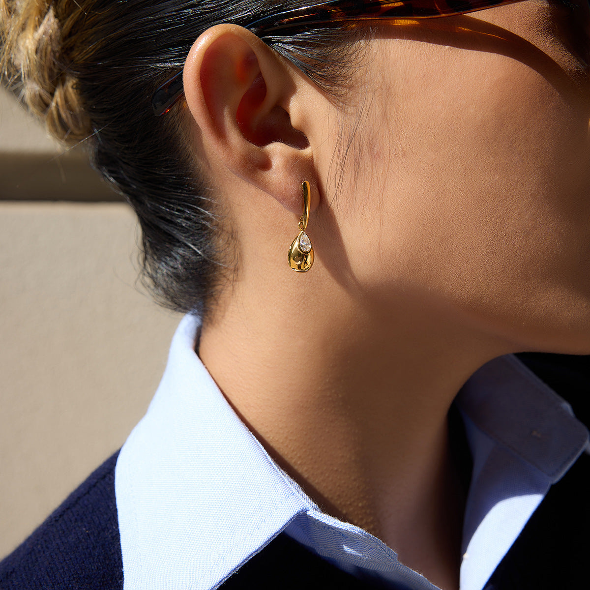 B廠 歐美款 鋯石水滴形鈦鋼鍍18K金耳環 批發 折扣@洽客服  26.02.W3「JDE0311118」