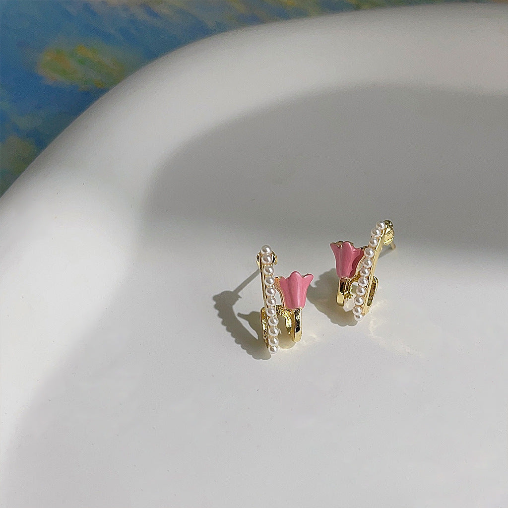 A廠 日韓款 立體感鬱金香花朵銀針耳環 批發 折扣@洽客服 25.10.W5「A244」