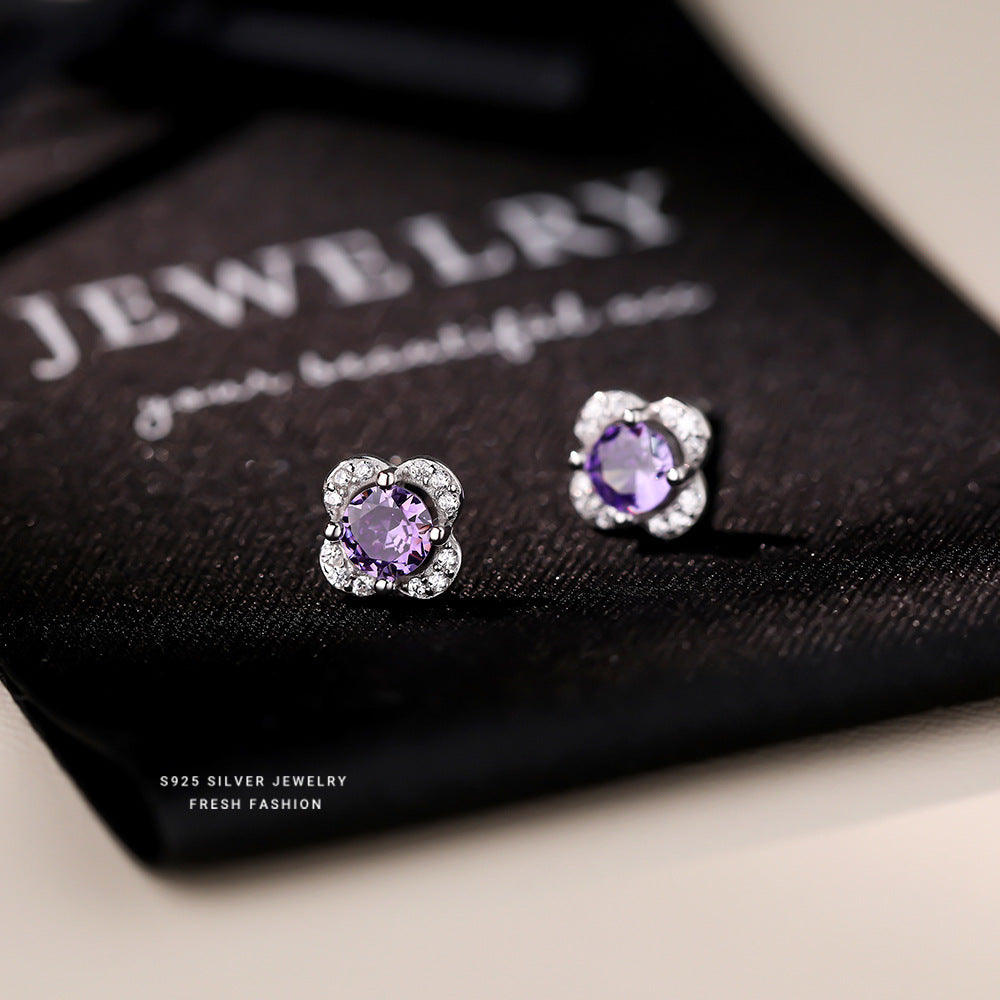 C廠  S925純銀｜韓國韓版紫色四葉草耳環 批發 折扣@洽客服 26.01.W3「E6079」