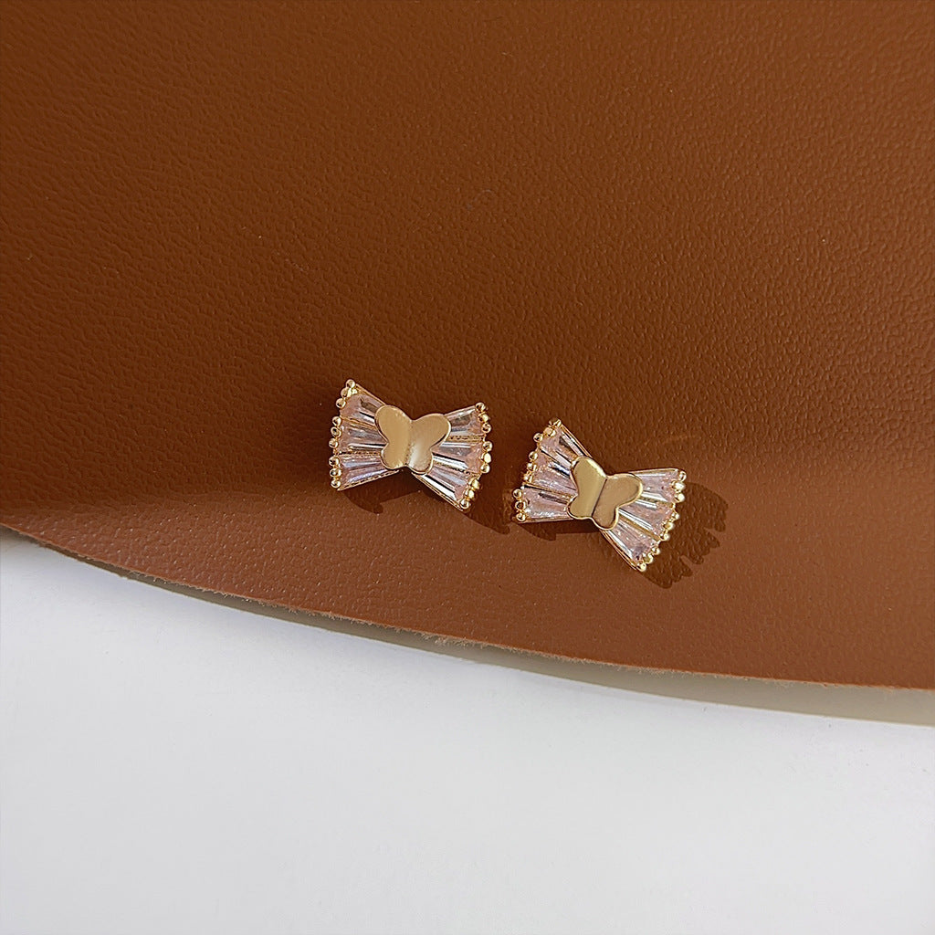 A廠 日韓款 微鑲鋯石蝴蝶結銀針耳環 批發 折扣@洽客服 25.11.W1「3154」