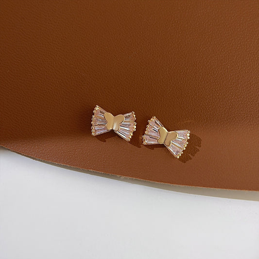 A廠 日韓款 微鑲鋯石蝴蝶結銀針耳環 批發 折扣@洽客服 25.11.W1「3154」