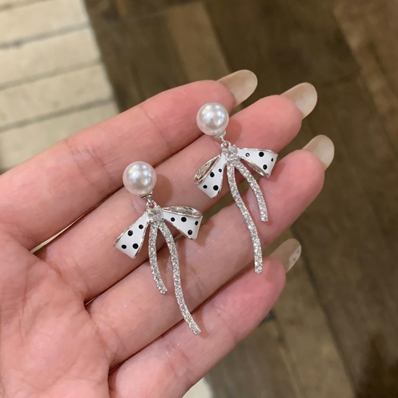 A2廠 韓系鑲鑽蝴蝶結珍珠銀針耳環批發 折扣@洽客服 26.10.W4「HE37709」