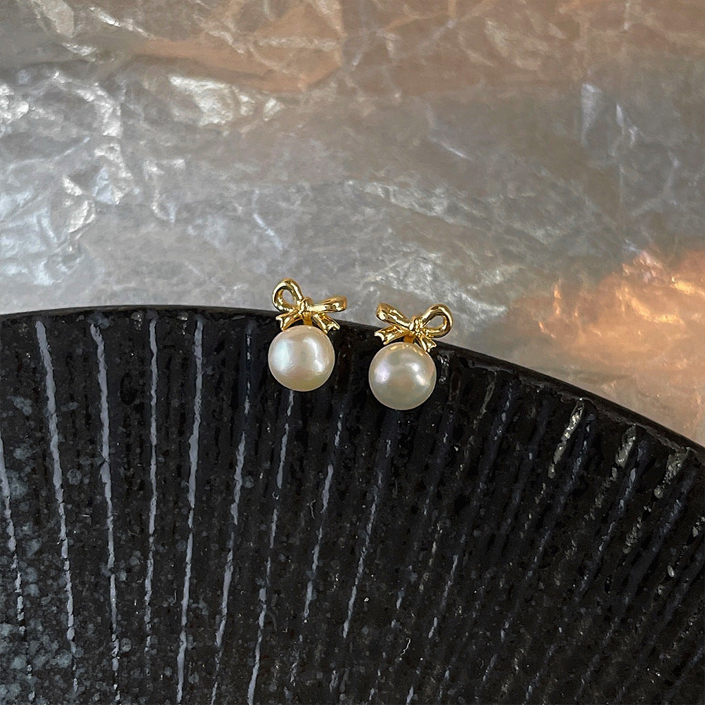 A廠 日韓款淡水珍珠蝴蝶結銀針耳環 批發 折扣@洽客服 25.11.W4「732」