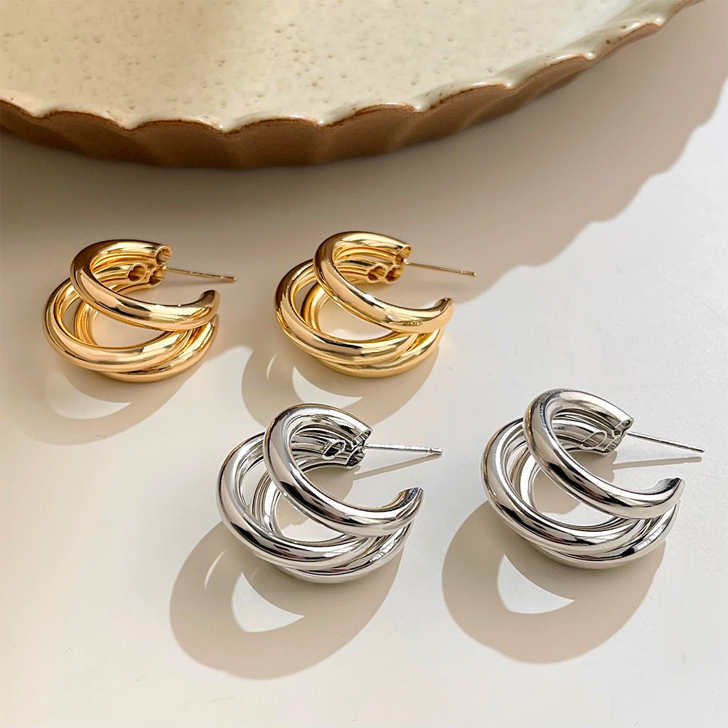 A廠 日韓款 氣質多層C型銀針耳環 批發 折扣@洽客服 25.11.W1「B-514 - B-515」