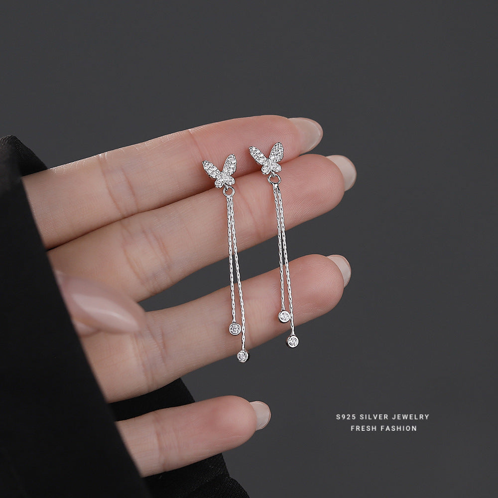 C廠 韓國韓版長流蘇蝴蝶S925純銀耳環 批發 折扣@洽客服 25.12.W3「E5879」