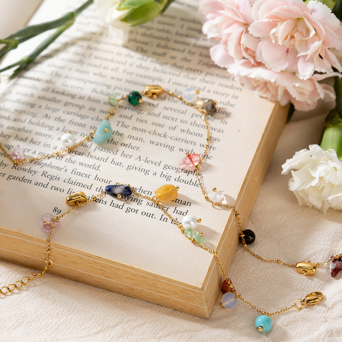 B廠 歐美款 LUNA 天然石鈦鋼鍍18K金項鍊 批發 折扣@洽客服 25.12.W1&手鍊「JDB0209019,JDN0209013」