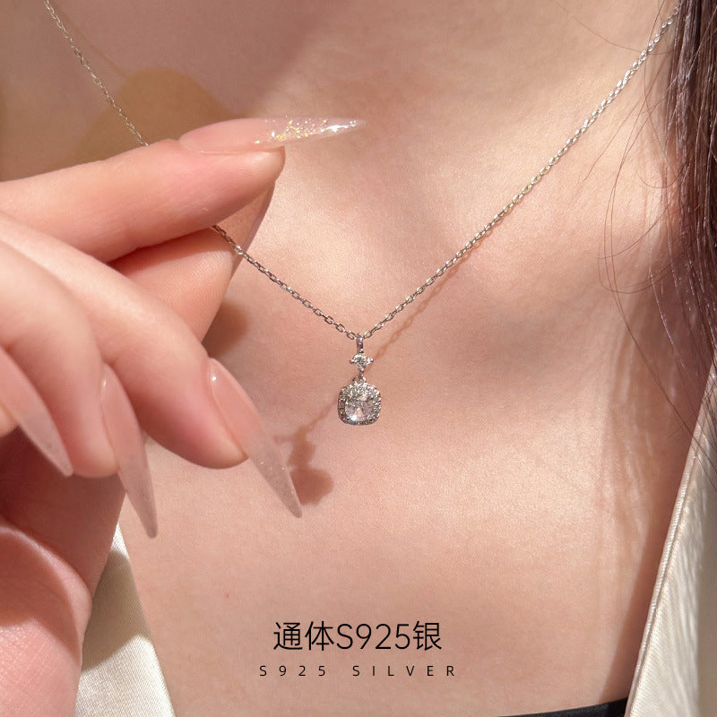C廠 韓系滿鑽方糖S925純銀項鍊批發 折扣@洽客服 26.07.W5「NS3882」