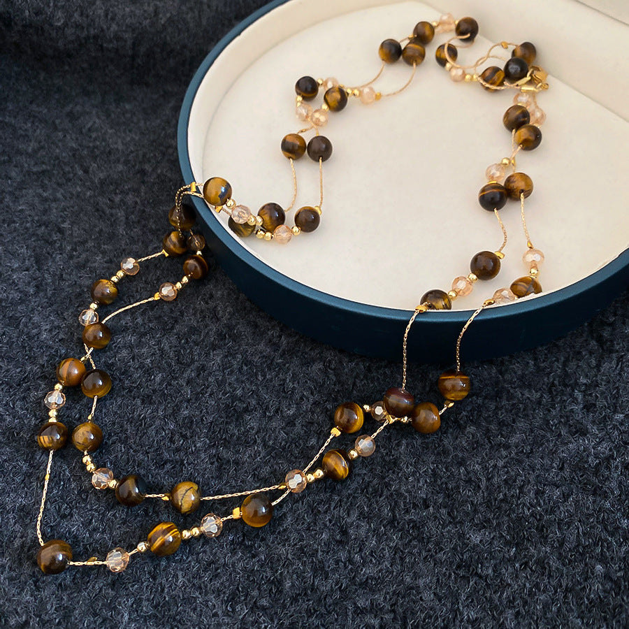 A2廠 日韓款復古虎眼石珠串珠疊帶水晶項鍊 批發 折扣@洽客服 25.11.W4「HN10367」