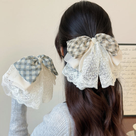 D廠 氣質蕾絲格紋抓夾髮飾批發 26.04.W3「FJ-0750」