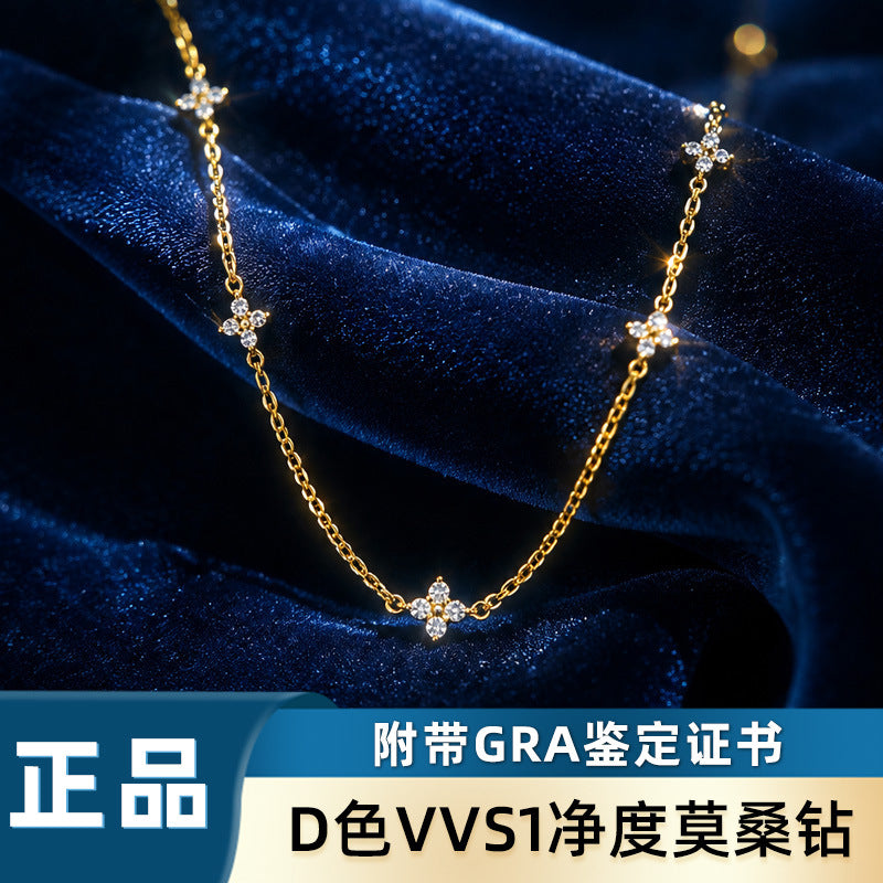 C廠 韓系VVS1淨度1.3mm莫桑鑽四葉草S925純銀項鍊- 附證書 批發 折扣@洽客服 26.08.W2「NS4017」