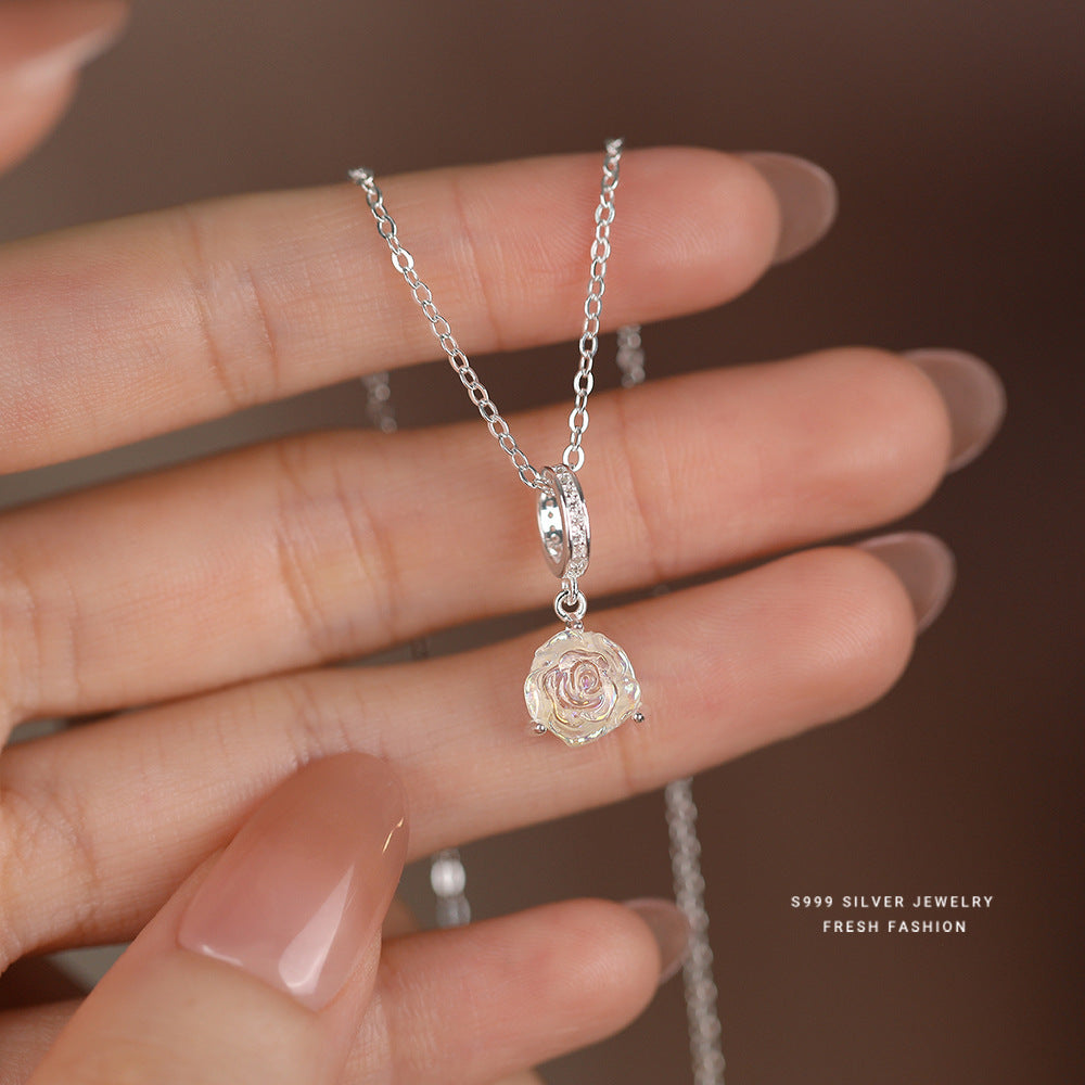 C廠 韓國韓版幻彩玫瑰花S999純銀項鍊 批發 折扣@洽客服 25.11.W3「A3751」