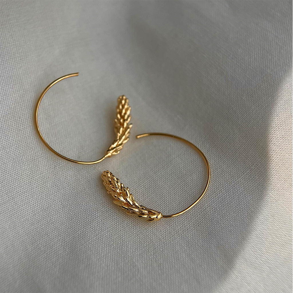 A廠 日韓款 麥穗大耳圈銅鍍14k銀針耳環 批發 折扣@洽客服 25.11.W2「4385」