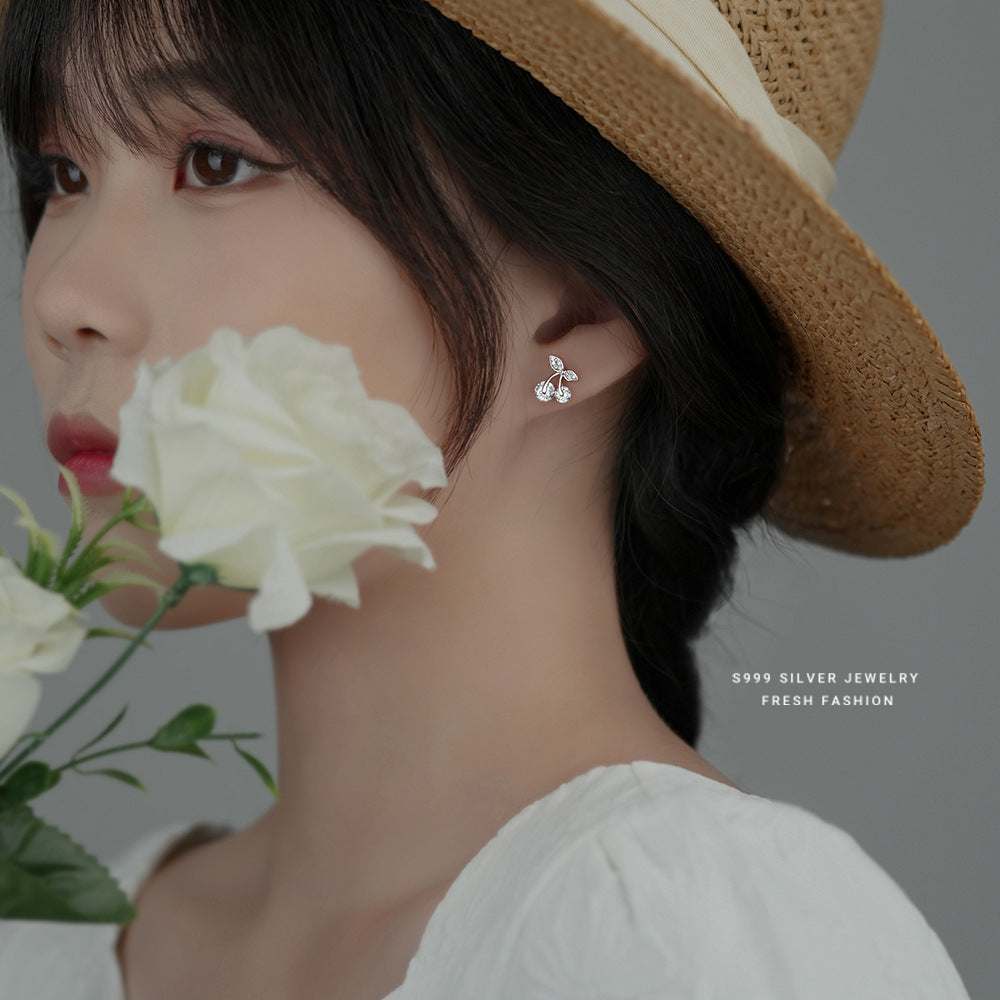 C廠 韓國韓版閃亮鋯石櫻桃S999足純銀耳環 批發 折扣@洽客服 25.10.W3「E3248」