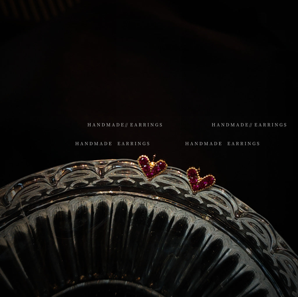 A廠 環保銅 ｜ 韓系系迷你玫紅心形微鑲鋯石銀針耳環 批發 折扣@洽客服 26.01.W3「A204」