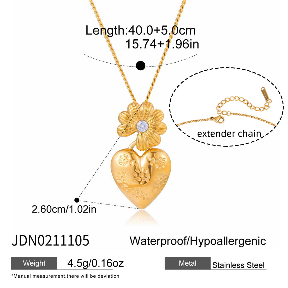 B廠 鈦鋼鍍18K金｜歐美小雛菊愛心耳環 &項鍊 批發 折扣@洽客服 26.01.W4「JDN0211105 JDE0211105」