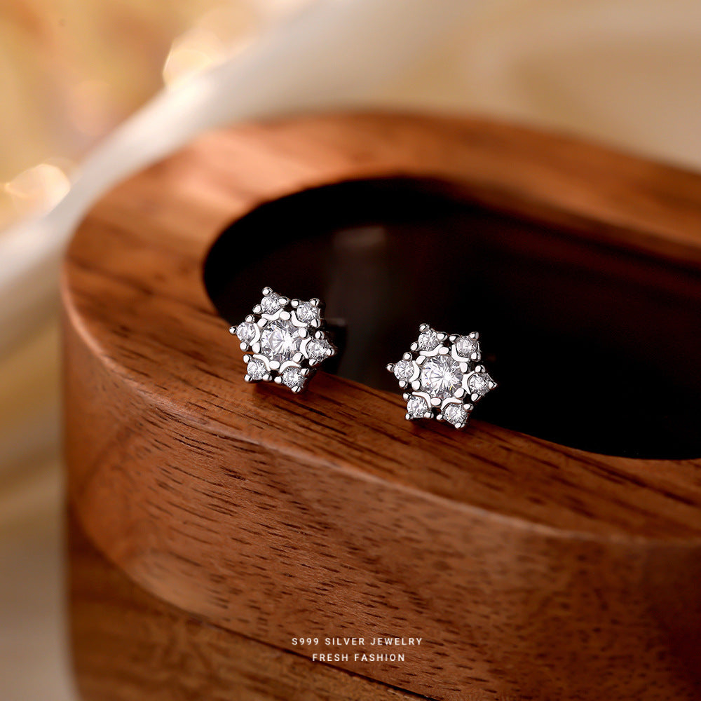 C廠 韓國韓版精緻雪花S999純銀耳環 批發 折扣@洽客服 25.12.W3「E5881」