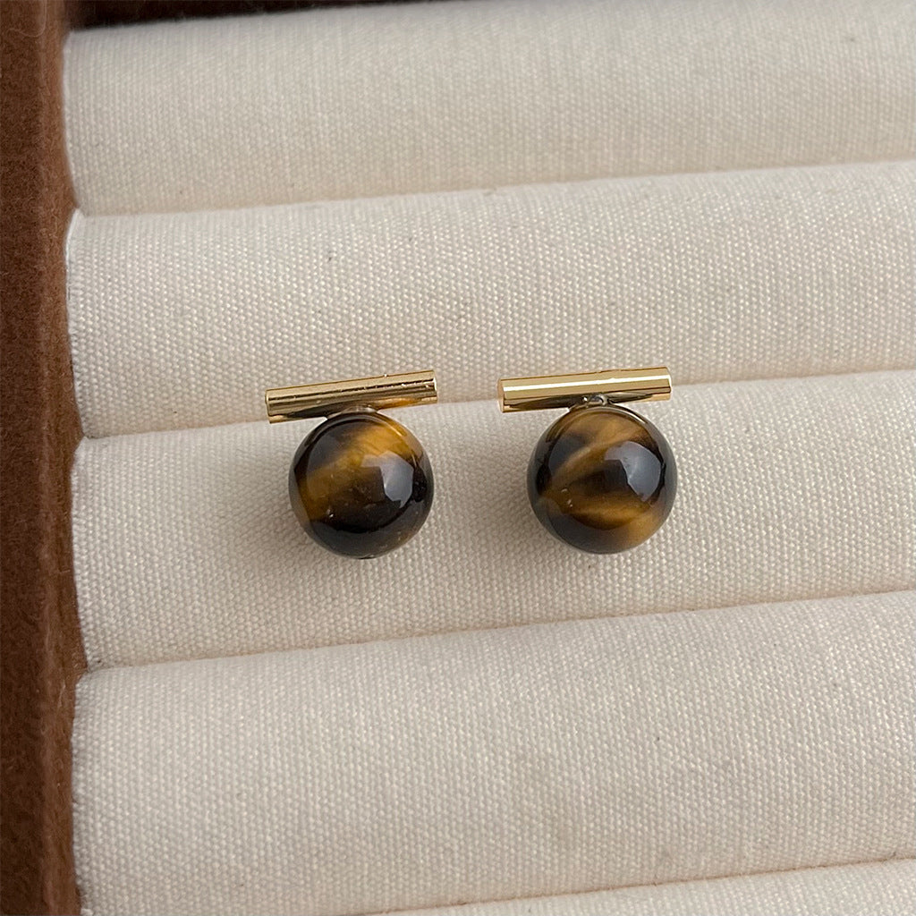 A廠 環保銅 ｜ 韓系系簡約一字虎眼石銀針耳環 批發 折扣@洽客服 26.01.W3「3284」