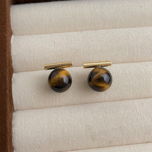 A廠 環保銅 ｜ 韓系系簡約一字虎眼石銀針耳環 批發 折扣@洽客服 26.01.W3「3284」