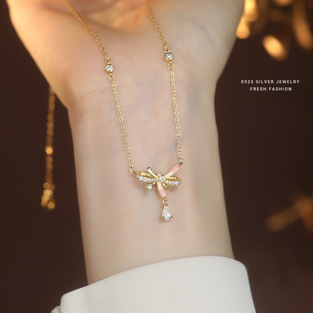 C廠 韓國韓版夜光膠蝴蝶結S925純銀項鍊 批發 折扣@洽客服 25.10.W5「A4475」