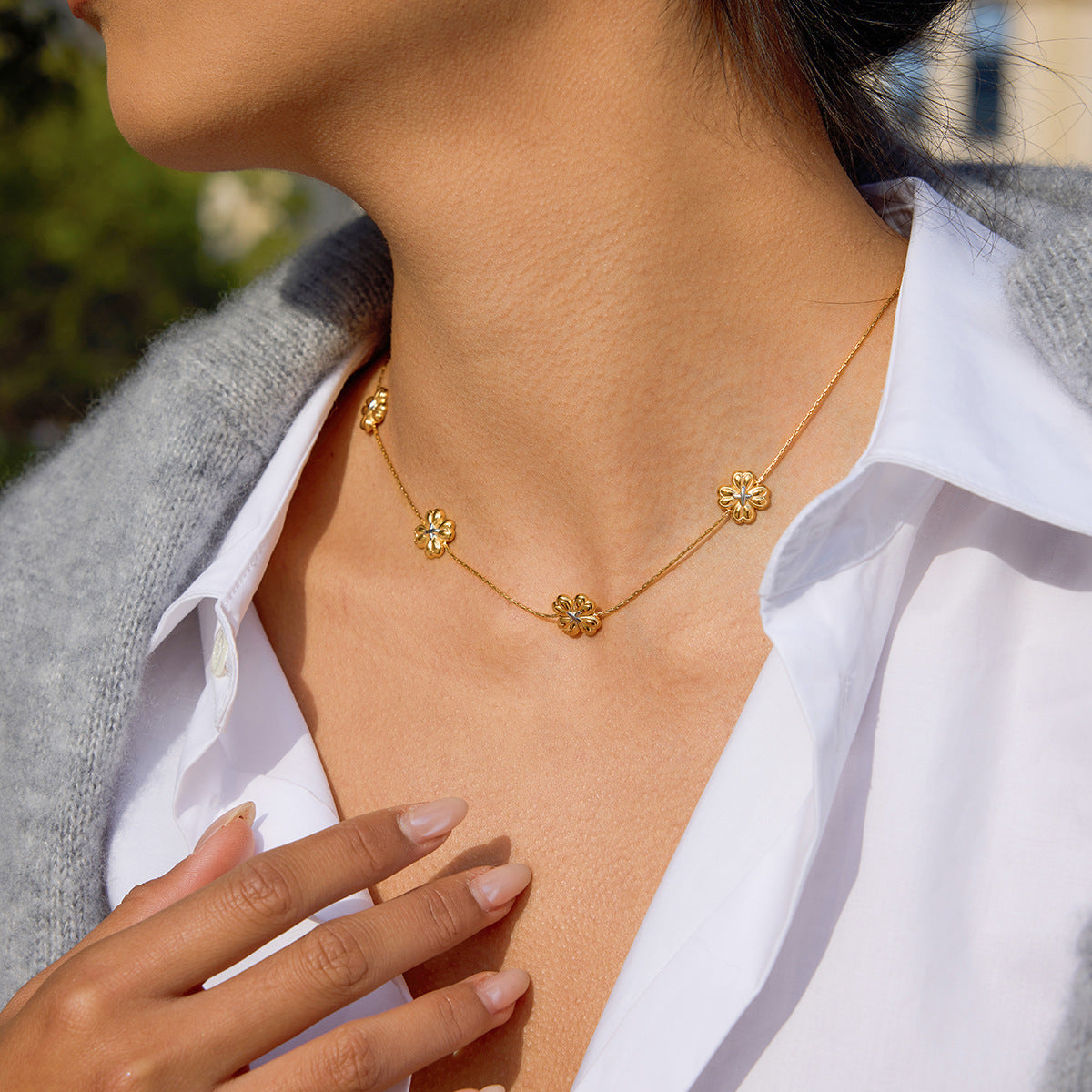 B廠 鈦鋼鍍18K金｜  拼接愛心幸運四葉草項鍊 批發 折扣@洽客服 26.01.W2「JDN0410008-PS」