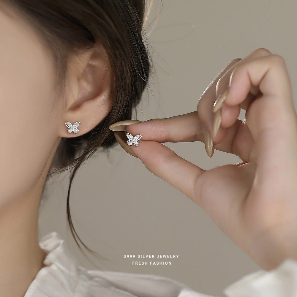 C廠 韓國韓版鏤空鋯石蝴蝶 S999純銀耳環 批發 折扣@洽客服 25.12. W2「E5872」