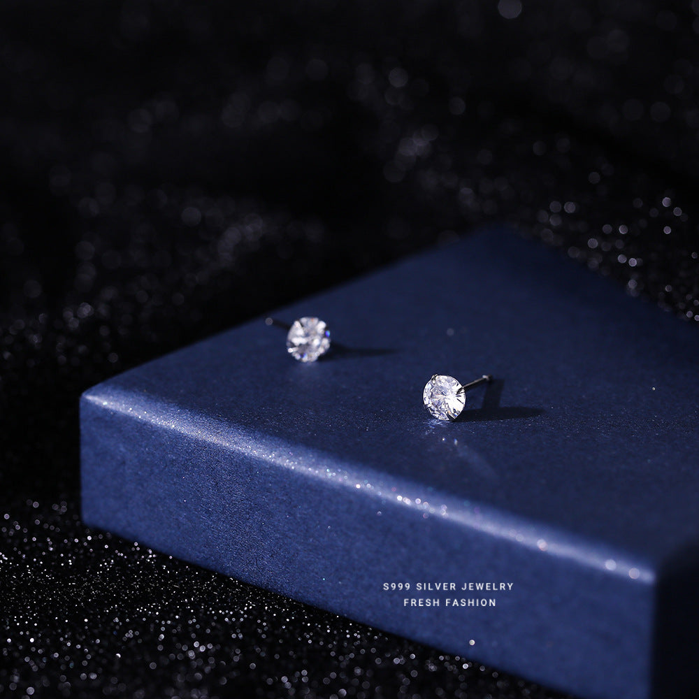 C廠 韓國韓版養耳洞四爪鋯石 S999足銀耳環 批發 折扣@洽客服 26.03.W1「E007」