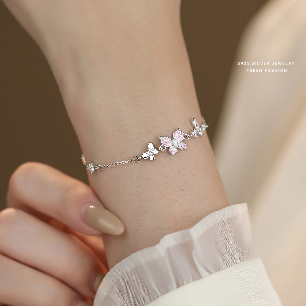 C廠 韓國韓版粉紅滴膠蝴蝶S925純銀手鍊 批發 折扣@洽客服 25.12.W2「L1237」