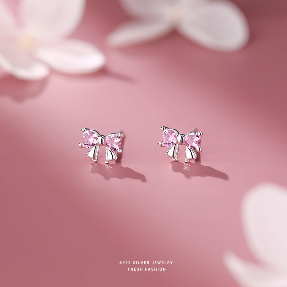 C廠 韓國韓版粉紅愛心蝴蝶結S999純銀耳環 批發 折扣@洽客服 25.11.W3「F5853」