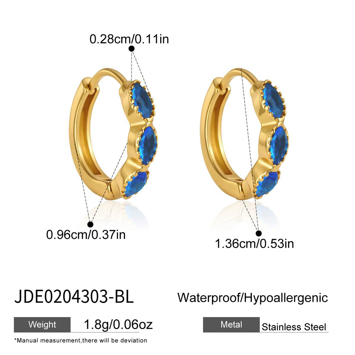 B廠 歐美款 ABIGAIL 鋯石鈦鋼鍍18K金耳環 26.06.W1「JDE0204303」