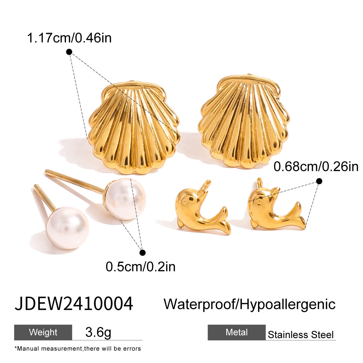 B廠 歐美款 OZEAN 鈦鋼鍍18K金耳環-3件套「JDEW2410004」25.01.W2 批發折扣@洽客服