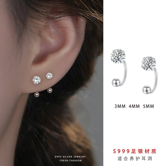 C廠 韓國韓版超閃四爪鋯石s999純銀耳環批發 折扣@洽客服 26.03.W3「E4550」