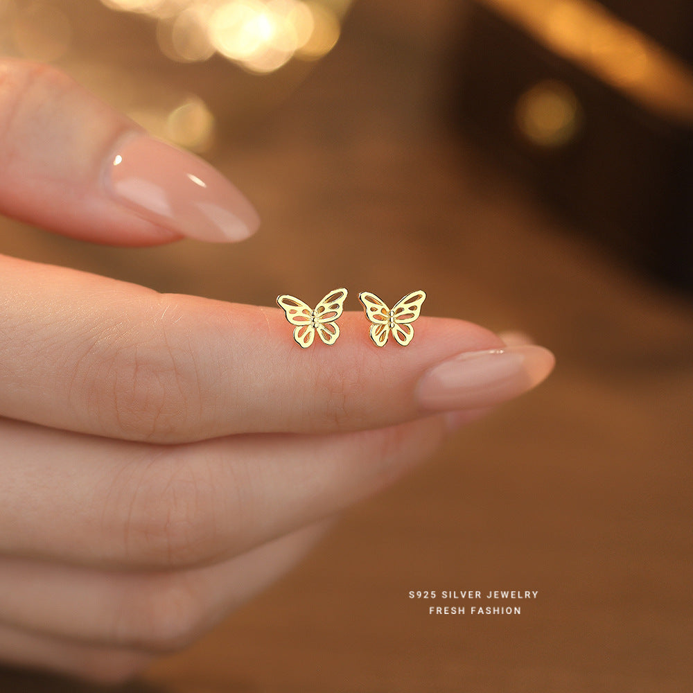 C廠 韓國韓版縷空蝴蝶鍍18K金S925純銀耳環 批發 折扣@洽客服 25.10.W5「E5660」