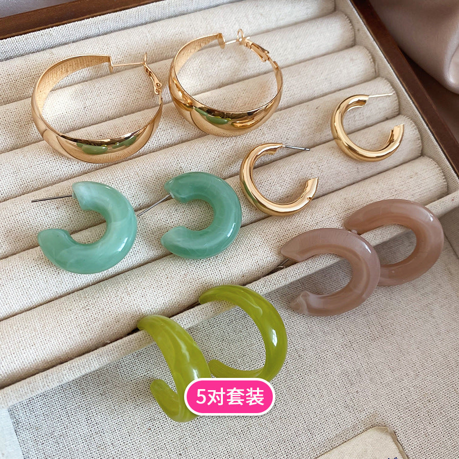 A2廠 韓國韓版壓克力時尚耳環 -5件套 批發 折扣@洽客服 26.01.W1「HE29720 HE29721」