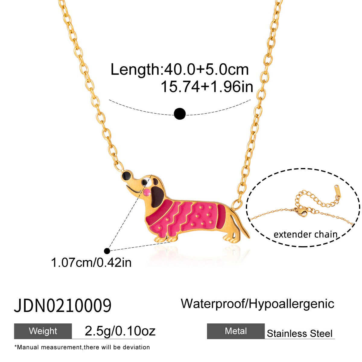 B廠 鈦鋼鍍18K金｜ 彩色滴油臘腸狗手鍊&項鍊 批發 折扣@洽客服 26.01.W2「JDB0210007 JDN0210009」