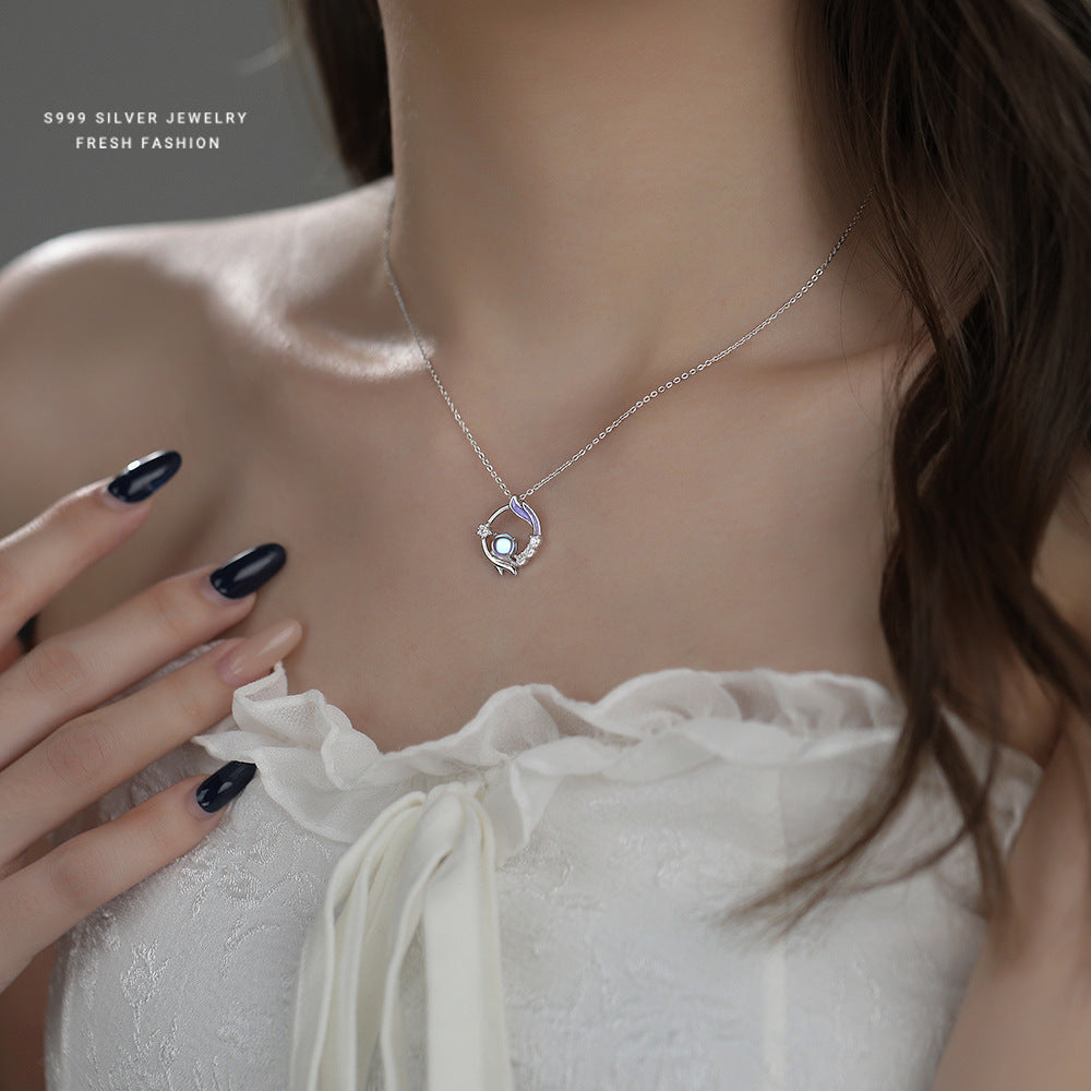 C廠 韓國韓版月光石魚尾S999純銀項鍊 批發 折扣@洽客服 25.11.W3「A4600」