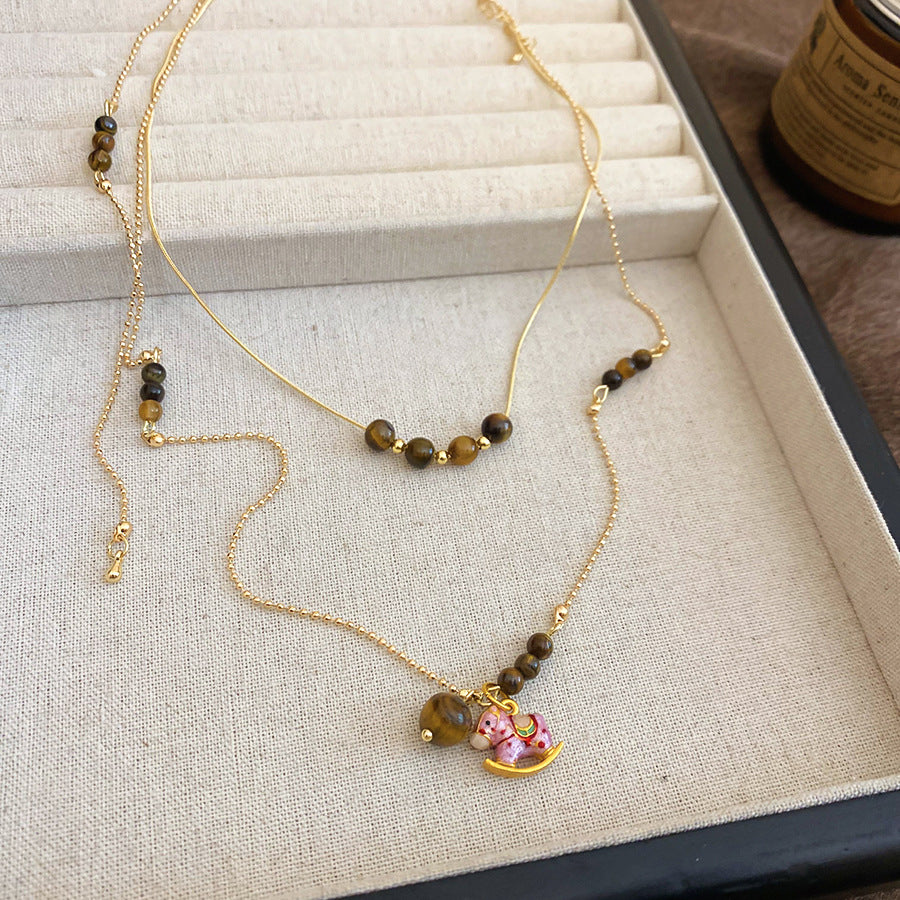 A2廠 韓國韓版不銹鋼虎眼石小馬項鍊 批發 折扣@洽客服 26.01.W1「HN10849」