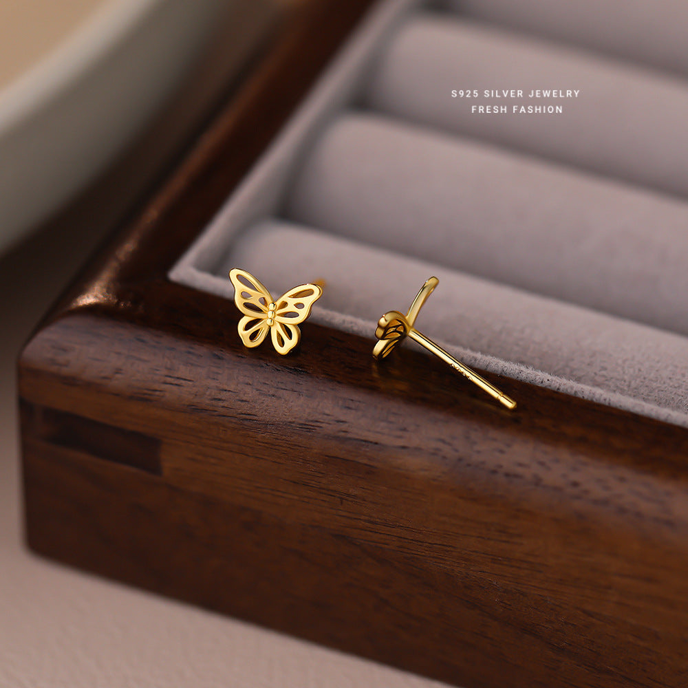 C廠 韓國韓版縷空蝴蝶鍍18K金S925純銀耳環 批發 折扣@洽客服 25.10.W5「E5660」