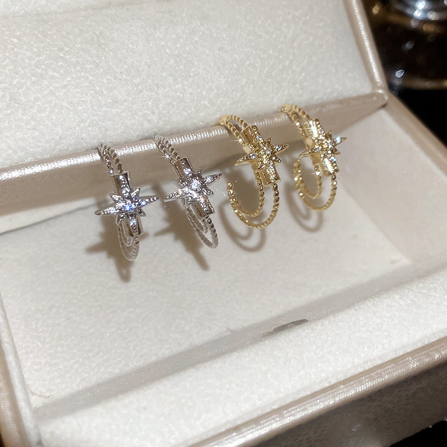 A2廠 韓國韓版鋯石芒星C型銀針耳環 批發 折扣@洽客服 25.10.W5「HE28853」