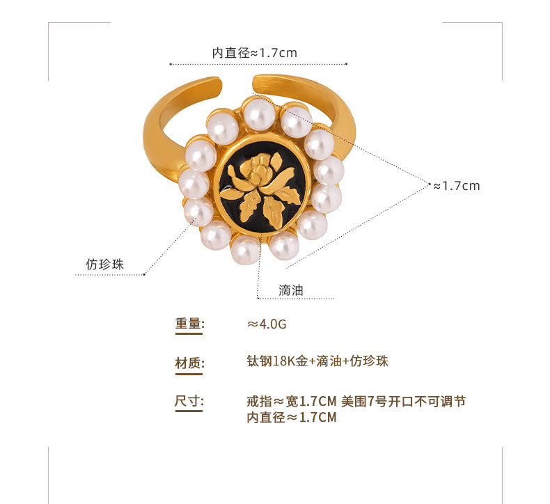 B廠【A498】歐美個性花朵巴洛克仿珍珠開口戒指 23.06.W3
