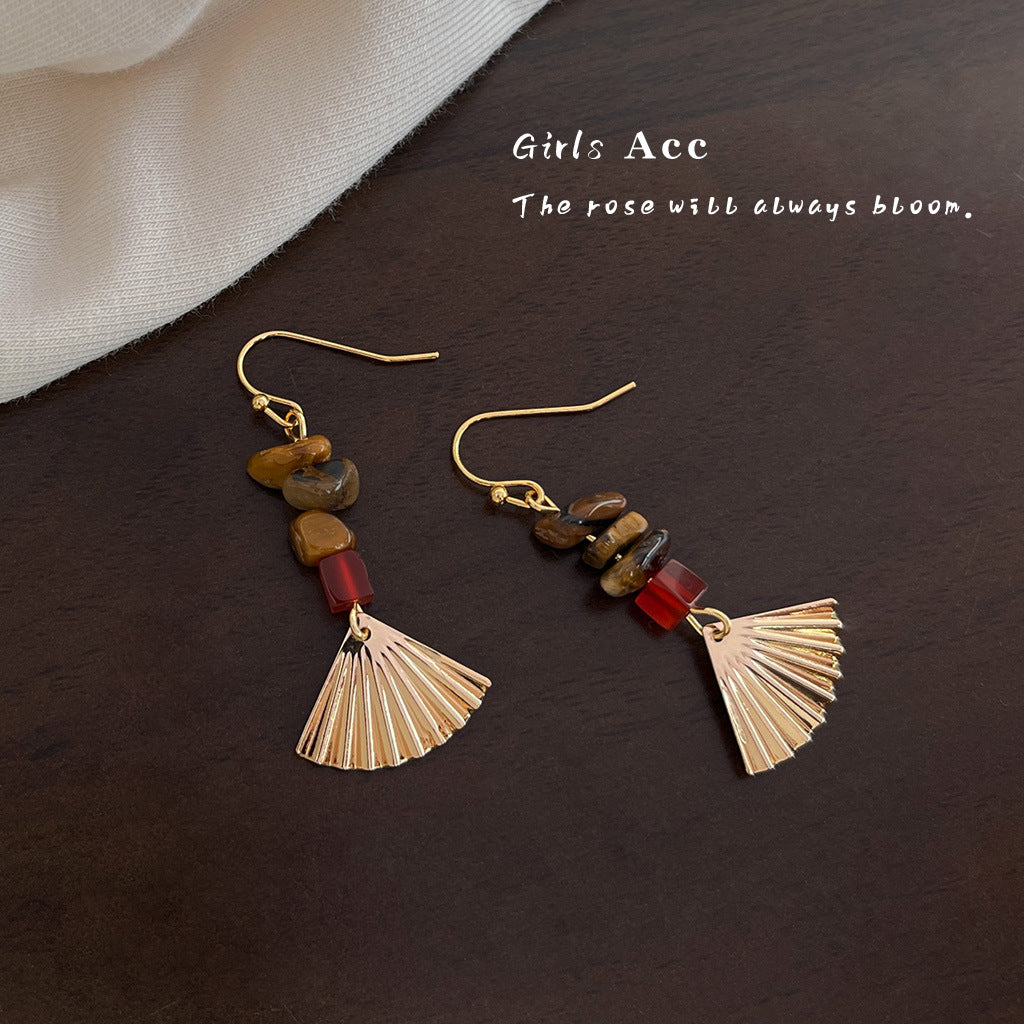 A廠 韓系款手作扇形流蘇虎眼石銀針銀針耳環 批發 折扣@洽客服 25.12.W2「6862」