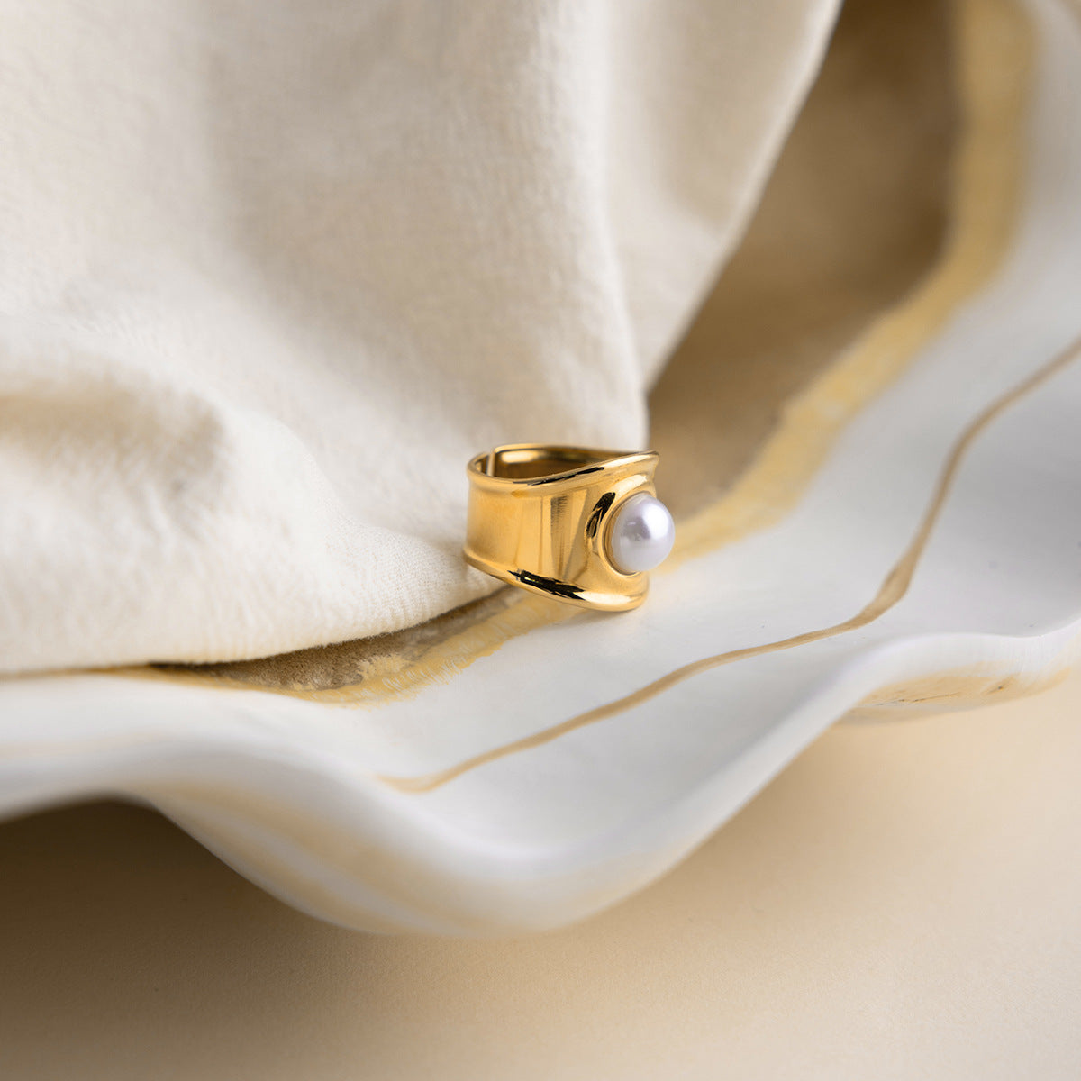 B廠 歐美款JEAN 珍珠開口鈦鋼鍍18K金戒指 批發 折扣@洽客服 25.12.W3「JDR0310004」