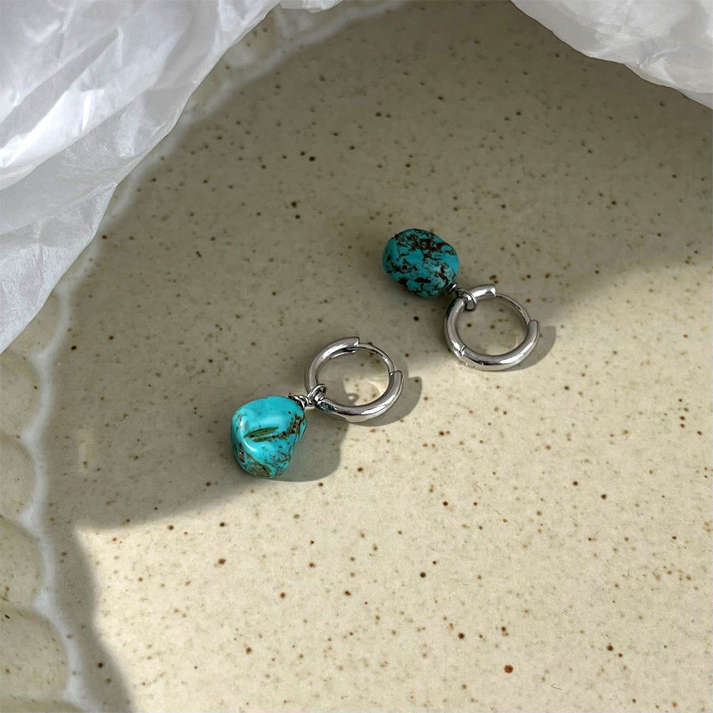 A廠 韓系款個性不規則綠松石銀針銀針耳環 批發 折扣@洽客服 25.12.W1「4307」