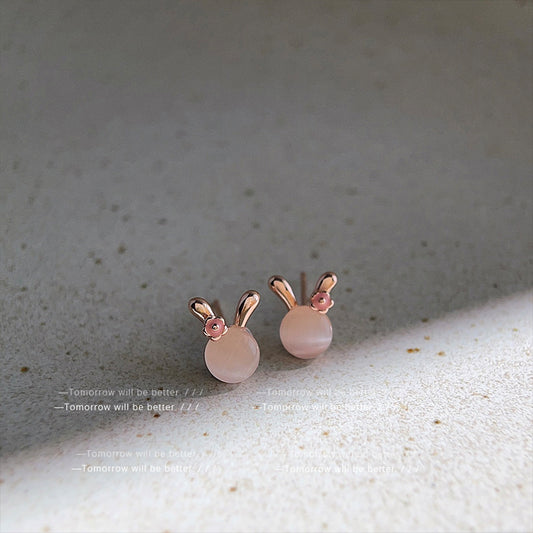 A廠 韓系甜美小兔子玫瑰金環保銅銀針耳環批發 折扣@洽客服 26.03.10「2502」