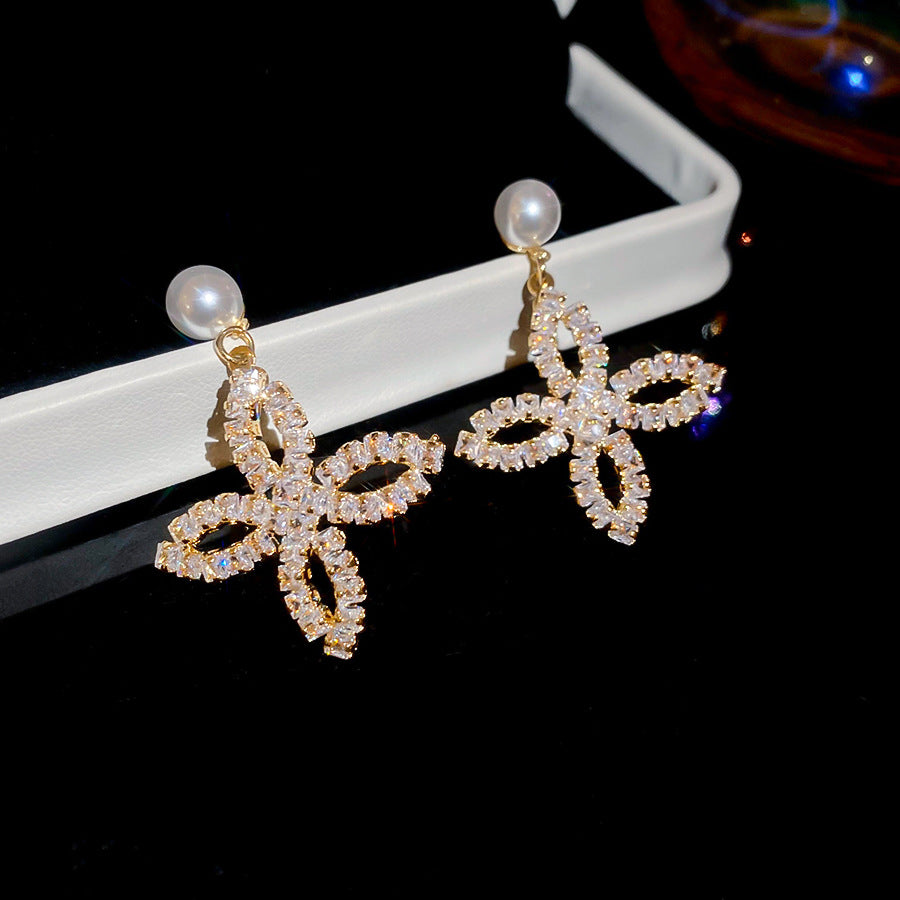 A2廠 韓國韓版鋯石珍珠花瓣電鍍18K真金銀針耳環 批發 折扣@洽客服 25.11.W1「WE4878」