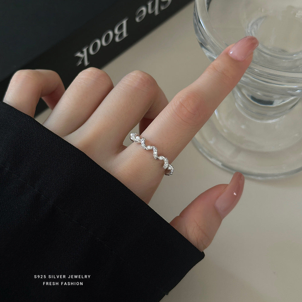 C廠 韓國韓版波浪珍珠S925純銀戒指 批發 折扣@洽客服 25.11.W3「K2413」