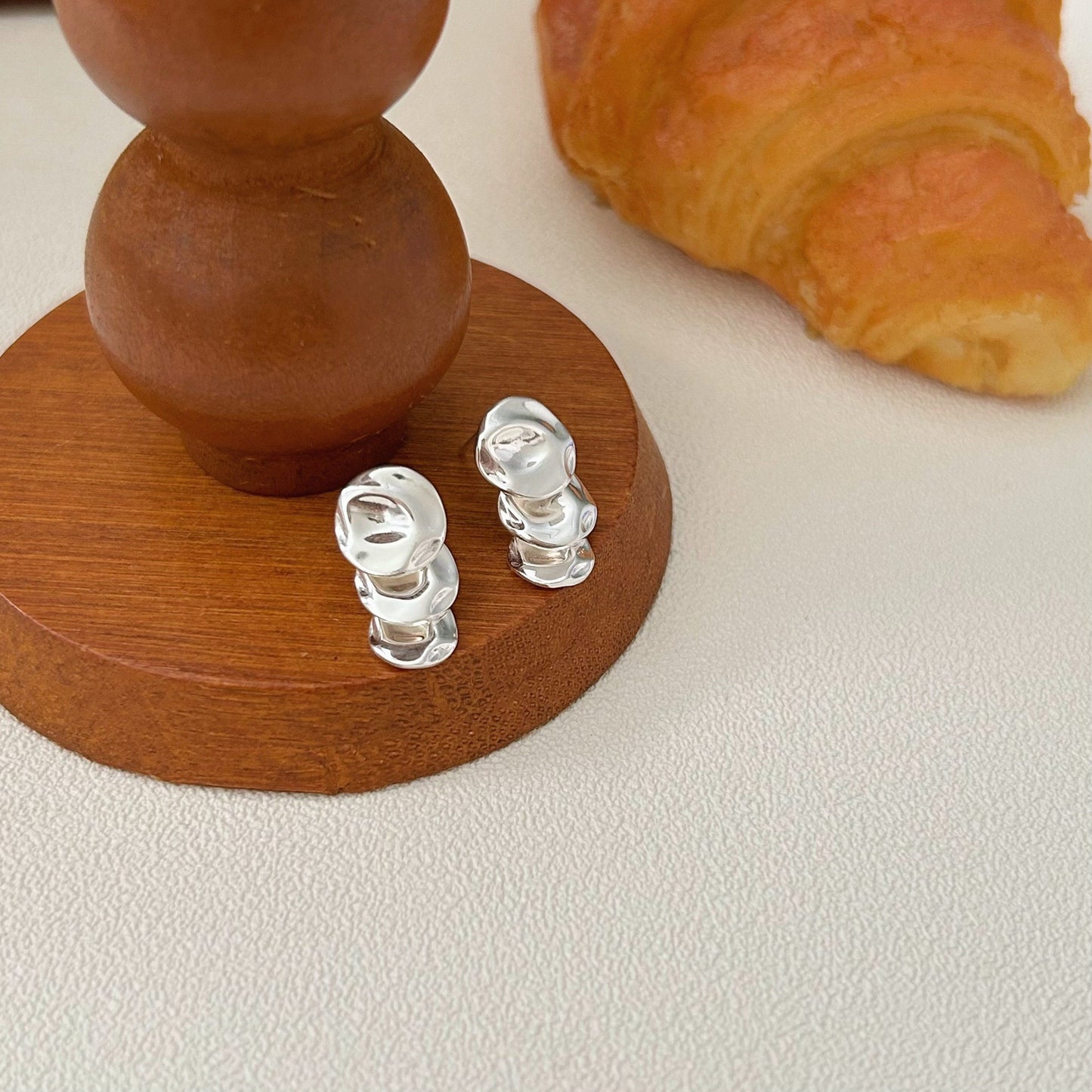 C3廠 韓版重工捶紋圓片S925純銀耳環 批發 折扣@洽客服 25/11.W4「hes422」