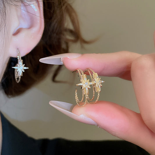 A2廠 韓國韓版鋯石芒星C型銀針耳環 批發 折扣@洽客服 25.10.W5「HE28853」