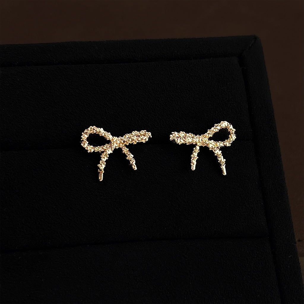 A廠 環保銅｜韓系輕奢沙面蝴蝶結銀針耳環 批發 折扣@洽客服 26.01.W4「6984」