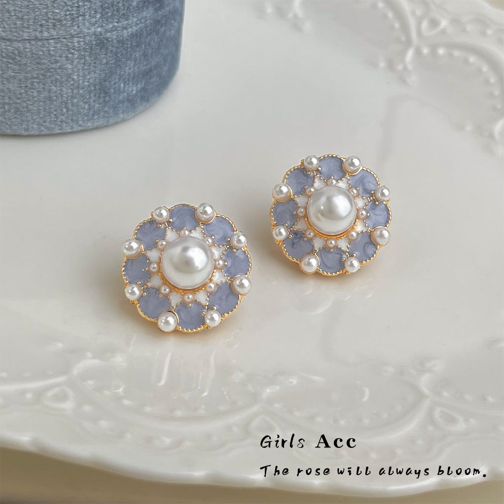 A2廠 日韓款復古油畫感花卉滴油銀針耳環 批發 折扣@洽客服 25.12.W1「B-439」